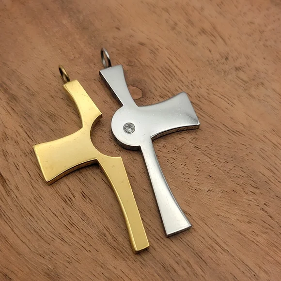 Two-Tone Cross Pendant Necklace - Picture 4 of 7